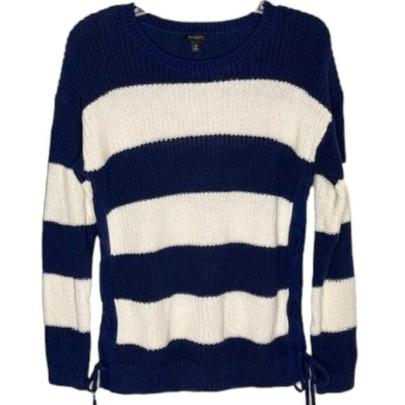 Talbots 100% Cotton Striped Sweater, Side Tie Detail - Navy/Ivory - M - Picture 1 of 8